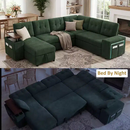 Canapé modulaire 284 cm convertible avec lit gigogne, canapé d'angle en U avec rangement – Sanzelize Design