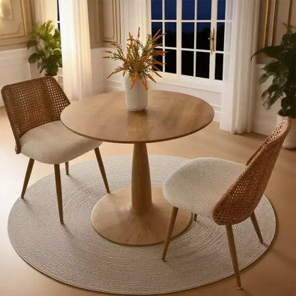Table à manger ronde moderne avec piédestal, finition grain de bois – Sanzelize Design