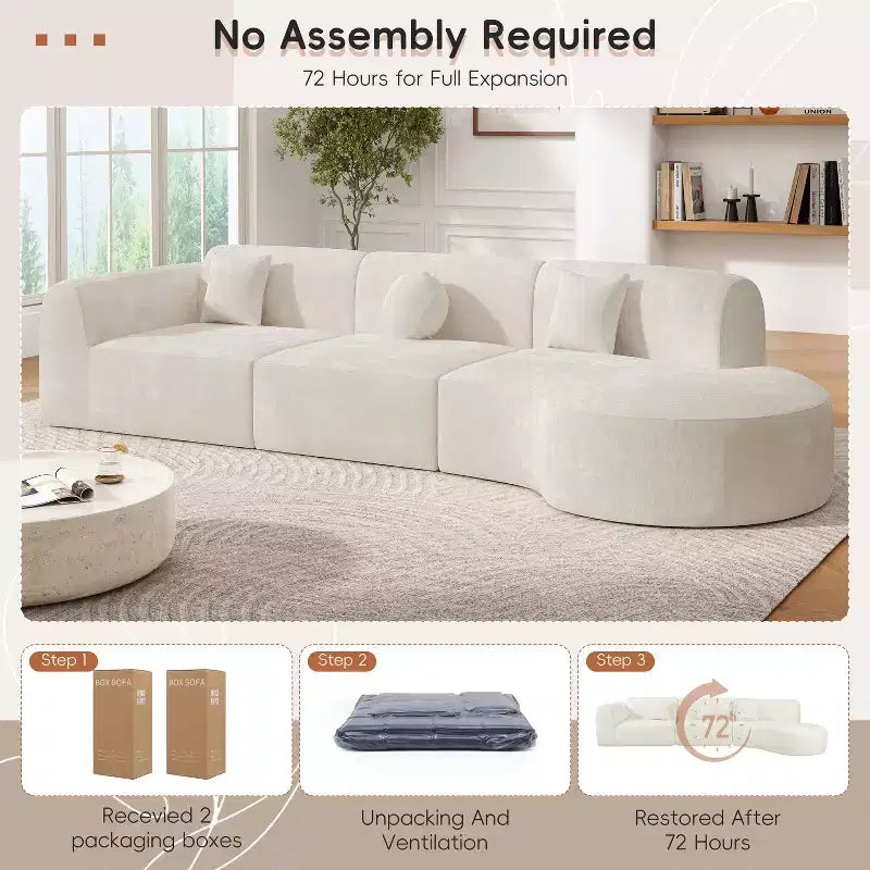 Canapé d'angle moderne incurvé de 355 cm avec méridienne, ensemble 3 pièces, pour salon – Sanzelize Design