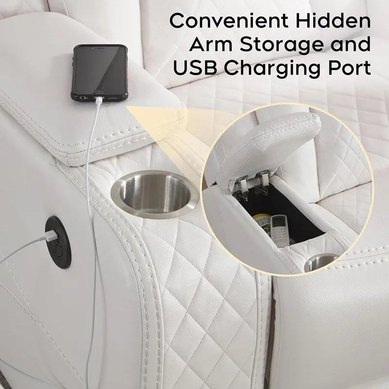 Canapé inclinable électrique avec chargeur sans fil, liseuse pour salon, lumière LED en similicuir, port AC/USB – Sanzelize Design