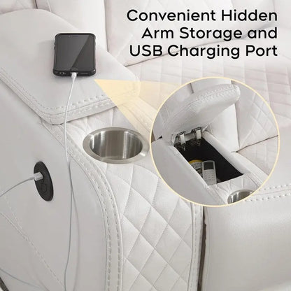 Canapé inclinable électrique avec chargeur sans fil, liseuse pour salon, lumière LED en similicuir, port AC/USB – Sanzelize Design
