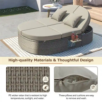 Lit de soleil extérieur double pour terrasse avec coussins et oreillers – Sanzelize Design