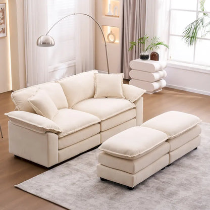 Canapé 2 places avec 2 coussins de siège, 2 oreillers et 2 poufs, canapé confortable - Canapé profond de salon – Sanzelize Design