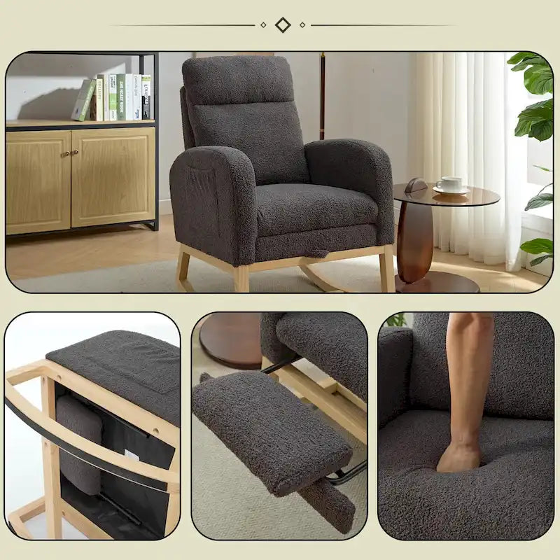 Fauteuil à bascule rembourré moderne de 75 cm de hauteur avec dossier haut – Sanzelize Design