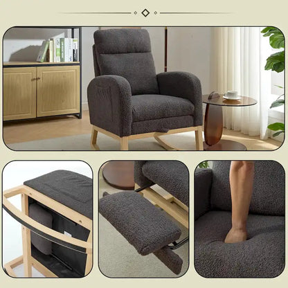 Fauteuil à bascule rembourré moderne de 75 cm de hauteur avec dossier haut – Sanzelize Design