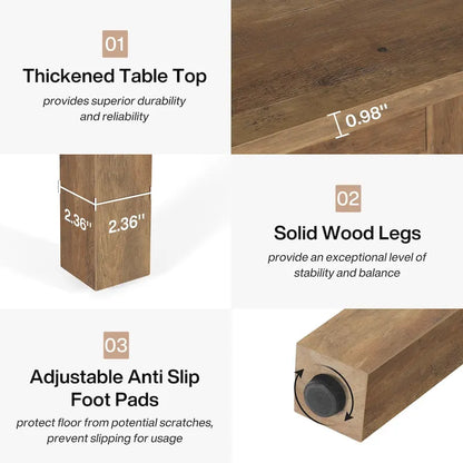 Table à manger carrée de 100 cm pour 2-4 personnes avec pieds en bois massif pour salon et salle à manger – Sanzelize Design