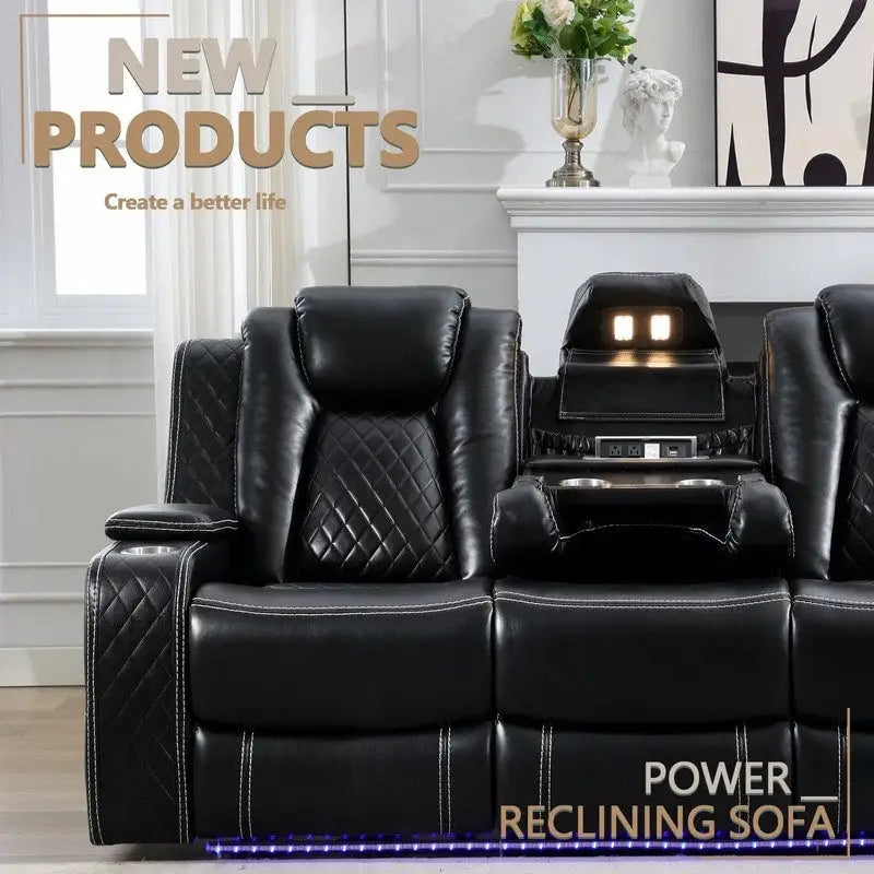 Canapé inclinable électrique avec chargeur sans fil, liseuse pour salon, lumière LED en similicuir, port AC/USB – Sanzelize Design