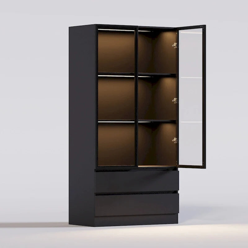 Vitrine de rangement, vitrine avec portes en verre trempé, vitrine avec 4 étagères de rangement – Sanzelize Design