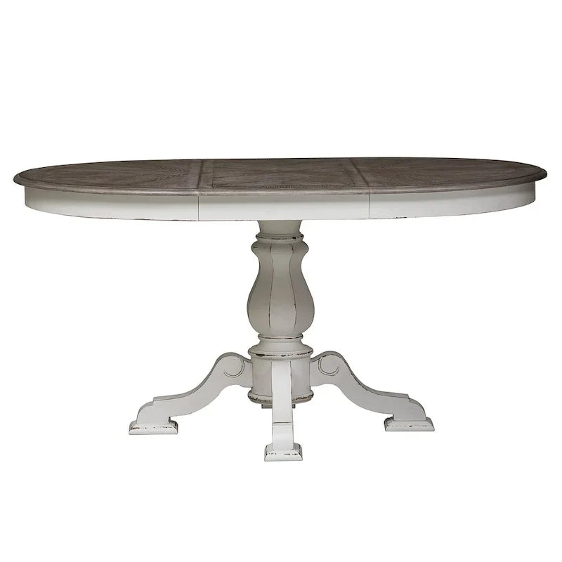 Table à dîner ronde sur pied avec rallonges escamotables - 2 finitions – Sanzelize Design