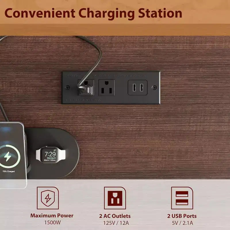 Bureau de direction de 152 cm avec tiroirs, bureau d'ordinateur avec station de charge – Sanzelize Design