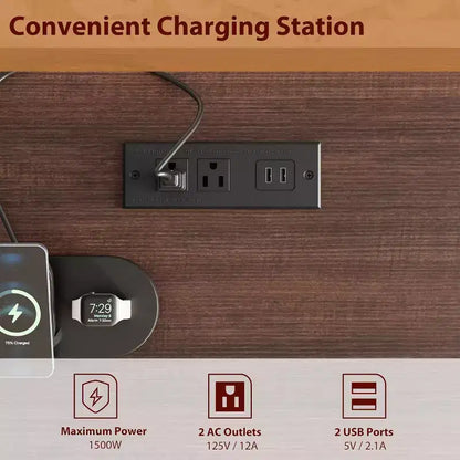 Bureau de direction de 152 cm avec tiroirs, bureau d'ordinateur avec station de charge – Sanzelize Design