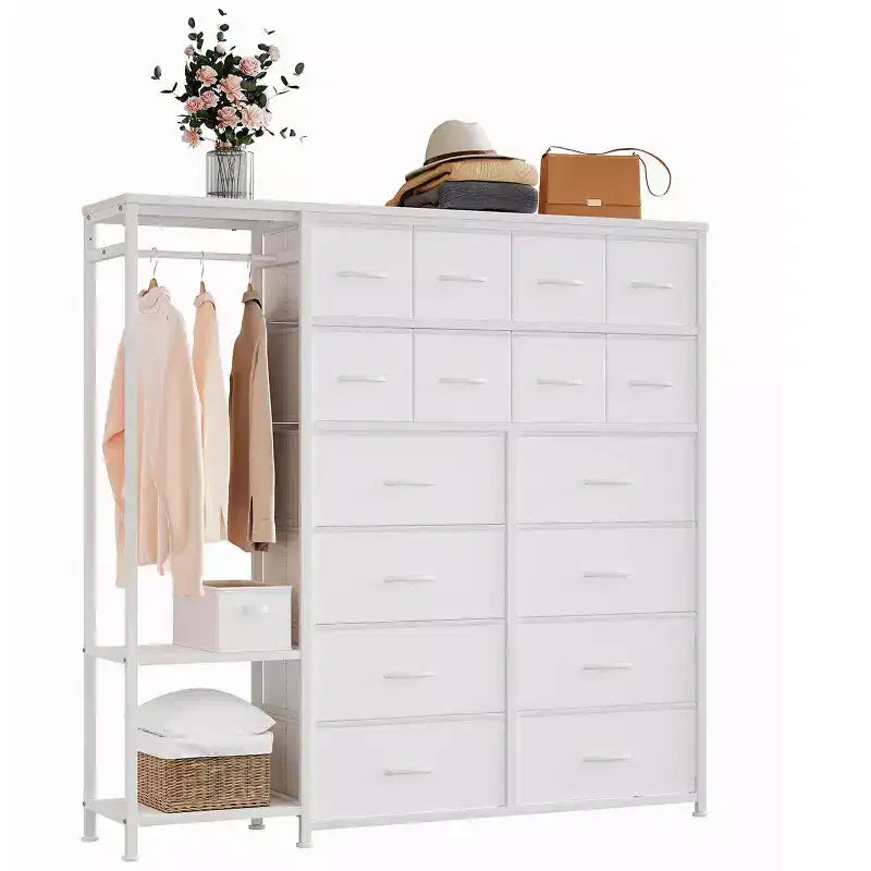 Commode de rangement avec 16 tiroirs, tringle à vêtements et étagères – Sanzelize Design