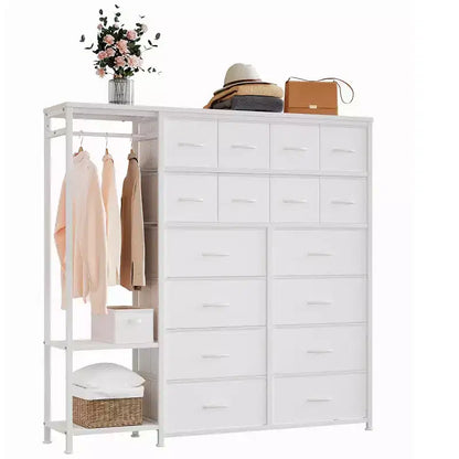 Commode de rangement avec 16 tiroirs, tringle à vêtements et étagères – Sanzelize Design