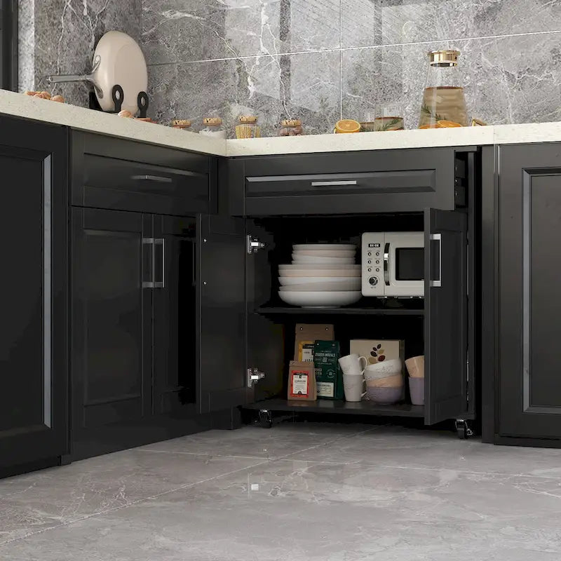 Meuble d'angle de cuisine efficace, îlot de cuisine en L: Grand espace de rangement avec tiroirs à glissière fluide – Sanzelize Design