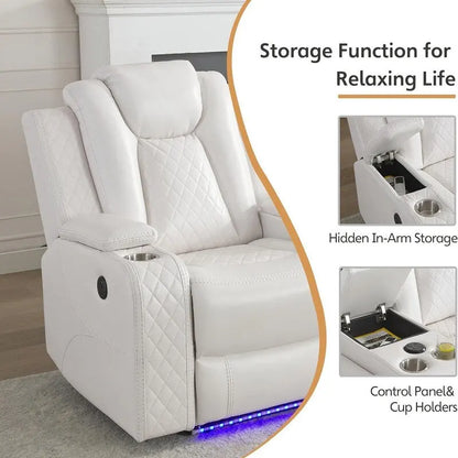 Canapé inclinable électrique avec chargeur sans fil, liseuse pour salon, lumière LED en similicuir, port AC/USB – Sanzelize Design