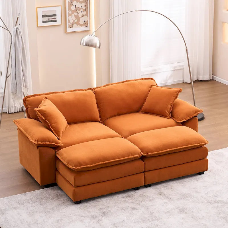 Canapé 2 places avec 2 coussins de siège, 2 oreillers et 2 poufs, canapé confortable - Canapé profond de salon – Sanzelize Design