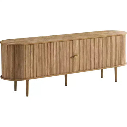 Meuble TV 178 cm avec pieds en bois massif, console TV de style moderne du milieu du siècle avec porte à tambour – Sanzelize Design