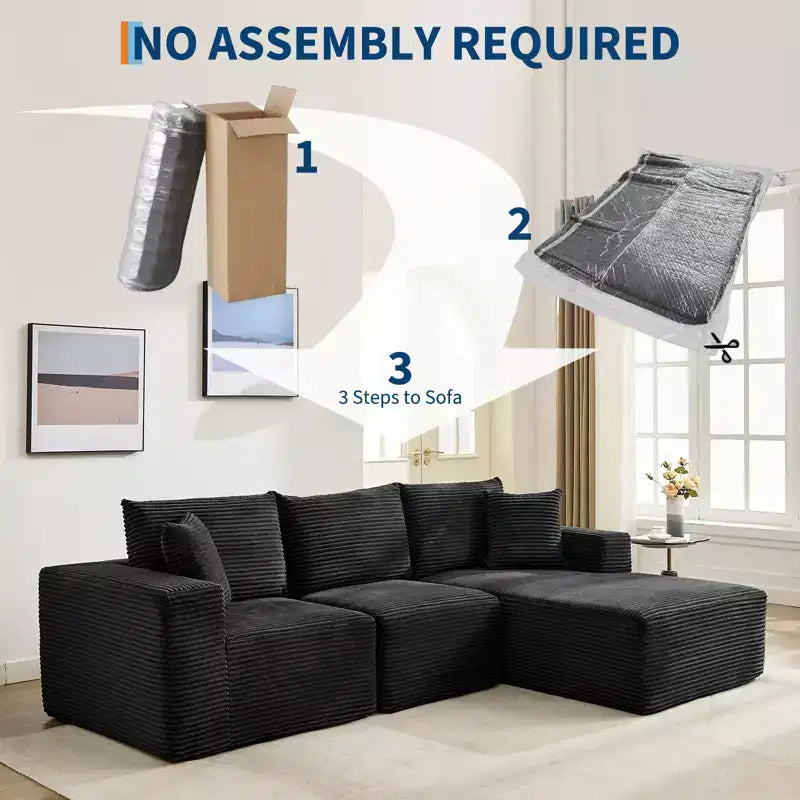 Canapé moderne 274 cm, canapé 3 places rembourré en forme de L avec oreillers, canapé à assise profonde – Sanzelize Design