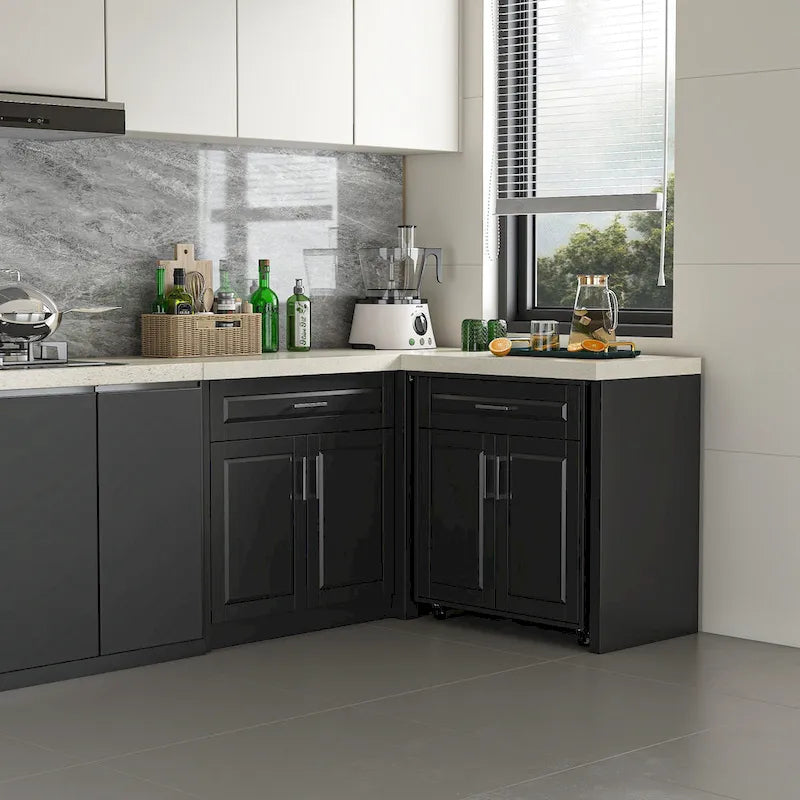 Meuble d'angle de cuisine efficace, îlot de cuisine en L: Grand espace de rangement avec tiroirs à glissière fluide – Sanzelize Design