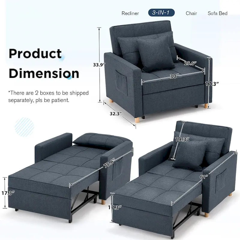 Fauteuil convertible 3-en-1, plusieurs coloris, une place – Sanzelize Design