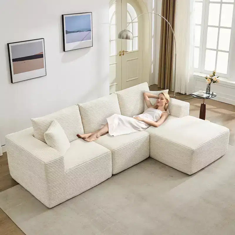 Canapé moderne 274 cm, canapé 3 places rembourré en forme de L avec oreillers, canapé à assise profonde – Sanzelize Design