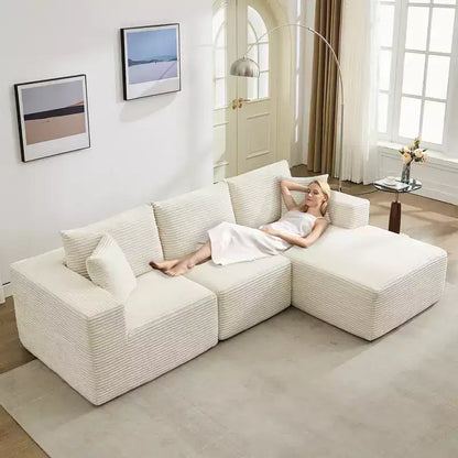 Canapé moderne 274 cm, canapé 3 places rembourré en forme de L avec oreillers, canapé à assise profonde – Sanzelize Design