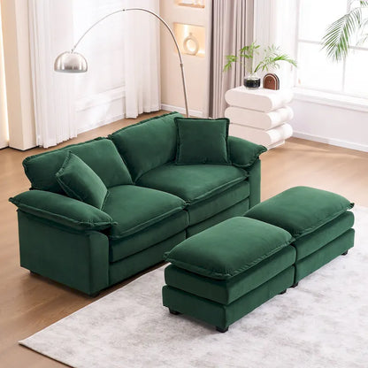 Canapé 2 places avec 2 coussins de siège, 2 oreillers et 2 poufs, canapé confortable - Canapé profond de salon – Sanzelize Design