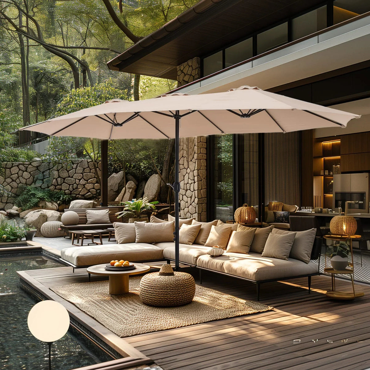Grand Parasol Double Face de 4,5 m avec Base Incluse pour terrasse – Sanzelize Design