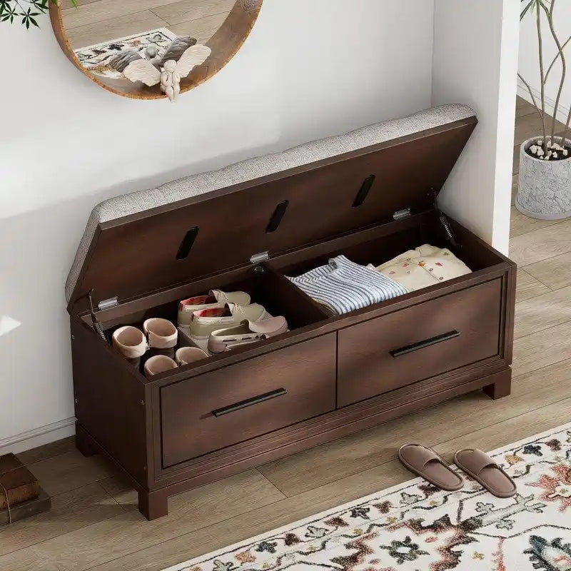 Banc à chaussures avec coussin amovible et rangement dissimulé pour l'entrée et le salon – Sanzelize Design