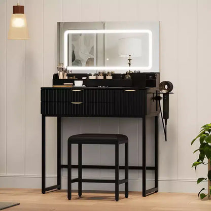 Coiffeuse avec miroir et lumières, miroir lumineux à LED, tiroirs de rangement spacieux pour produits cosmétiques et – Sanzelize Design
