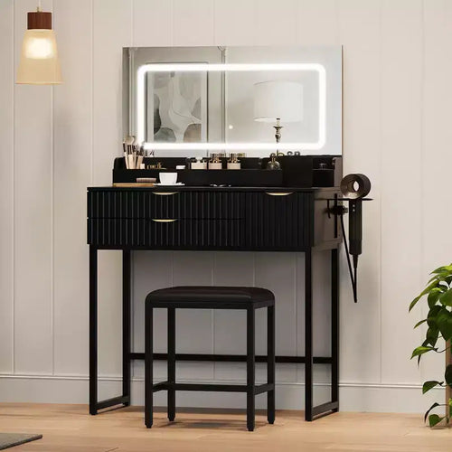 Coiffeuse avec miroir et lumières, miroir lumineux à LED, tiroirs de rangement spacieux pour produits cosmétiques et – Sanzelize Design