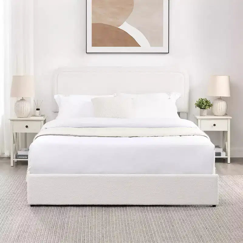 Lit 152 x 203 cm Moderne Rembourré en Boucle avec Tiroirs de Rangement – Sanzelize Design