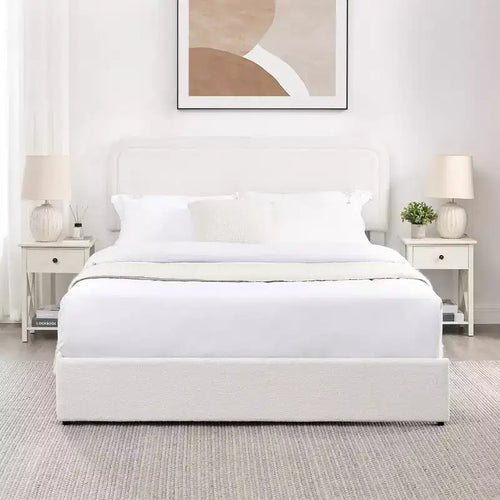 Lit 152 x 203 cm Moderne Rembourré en Boucle avec Tiroirs de Rangement – Sanzelize Design