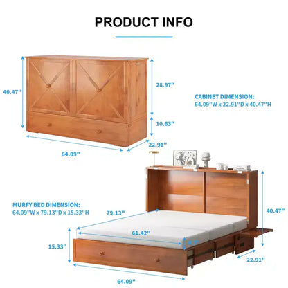 Lit escamotable Murphy 152 x 203 cm, lit coffre Cube avec station de charge et espace de rangement – Sanzelize Design