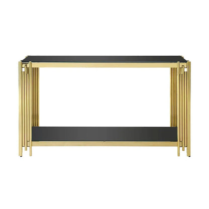 Console étroite à 2 niveaux avec structure en métal doré et plateau en verre trempé – Sanzelize Design