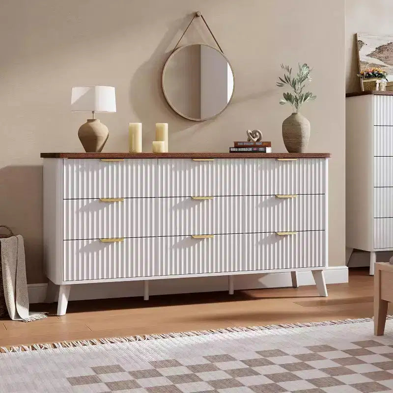 Commode cannelée à 9 tiroirs, commode moderne, meuble TV en bois, design à profil incurvé, pour salon, couloir – Sanzelize Design