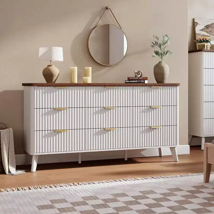 Commode cannelée à 9 tiroirs, commode moderne, meuble TV en bois, design à profil incurvé, pour salon, couloir – Sanzelize Design