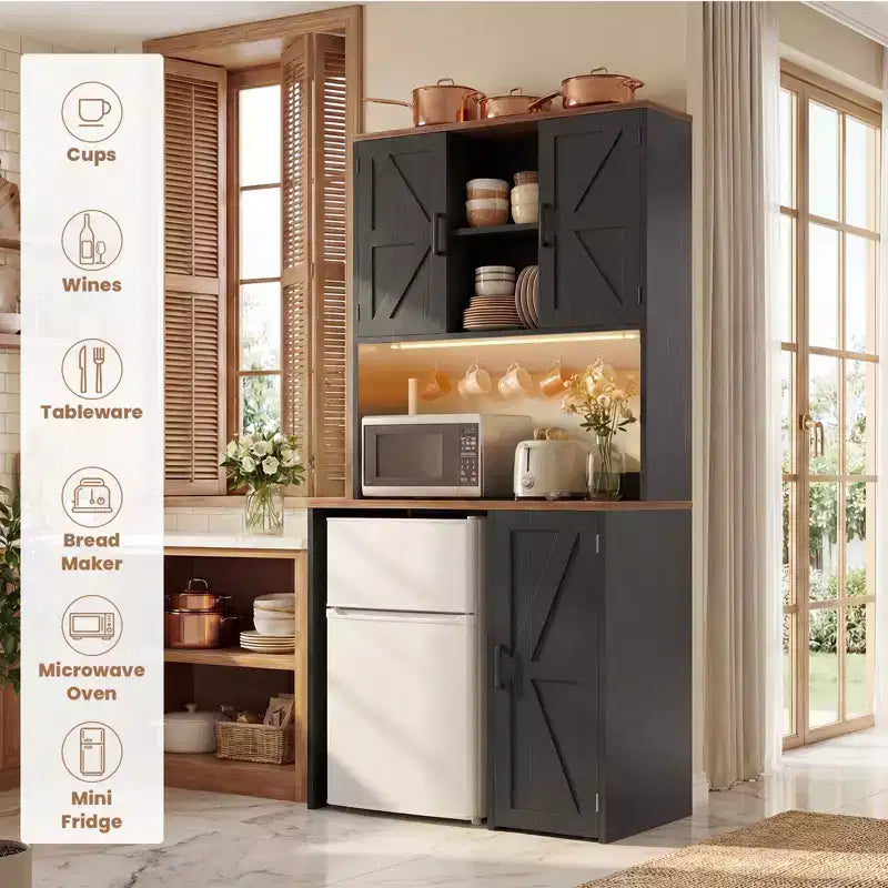 Meuble de cuisine avec espace mini-réfrigérateur, meuble de bar à café avec étagère de rangement – Sanzelize Design