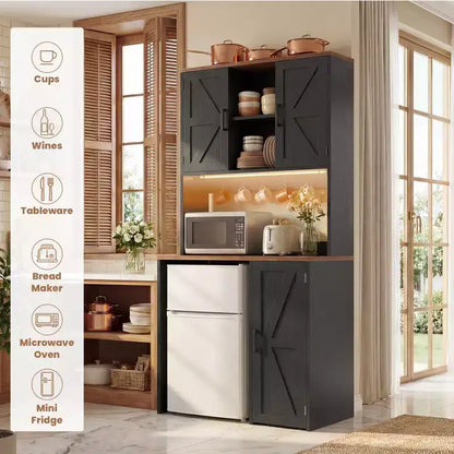 Meuble de cuisine avec espace mini-réfrigérateur, meuble de bar à café avec étagère de rangement – Sanzelize Design