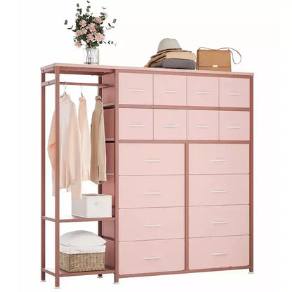 Commode de rangement avec 16 tiroirs, tringle à vêtements et étagères – Sanzelize Design
