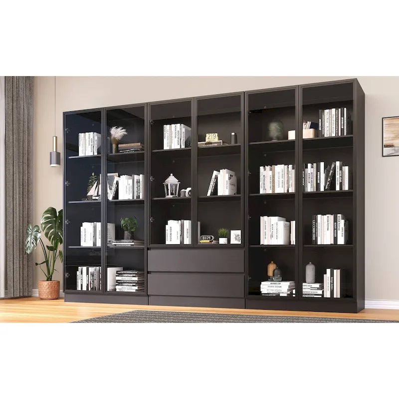 Vitrine de rangement, vitrine avec portes en verre trempé, vitrine avec 4 étagères de rangement – Sanzelize Design