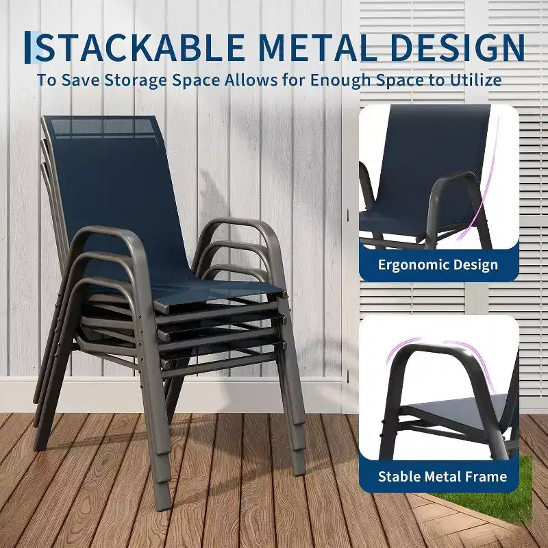 Chaises de jardin, Lot de 4/6 chaises de salle à manger empilables d'extérieur en textilène léger résistant aux – Sanzelize Design