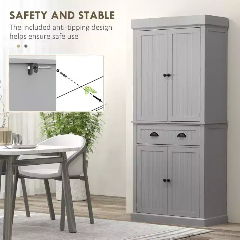 Garde-manger de cuisine de 180 cm avec lumières DEL, 6 tablettes de porte, un tiroir et 4 tablettes réglables – Sanzelize Design