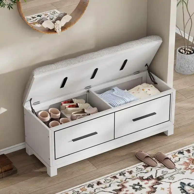 Banc à chaussures avec coussin amovible et rangement dissimulé pour l'entrée et le salon – Sanzelize Design