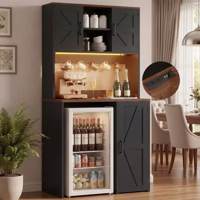 Meuble de cuisine avec espace mini-réfrigérateur, meuble de bar à café avec étagère de rangement – Sanzelize Design