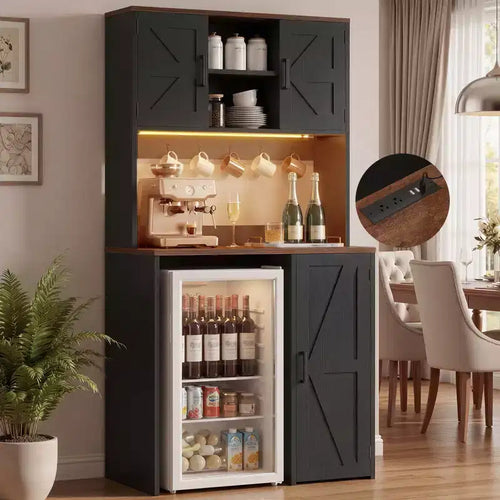 Meuble de cuisine avec espace mini-réfrigérateur, meuble de bar à café avec étagère de rangement – Sanzelize Design