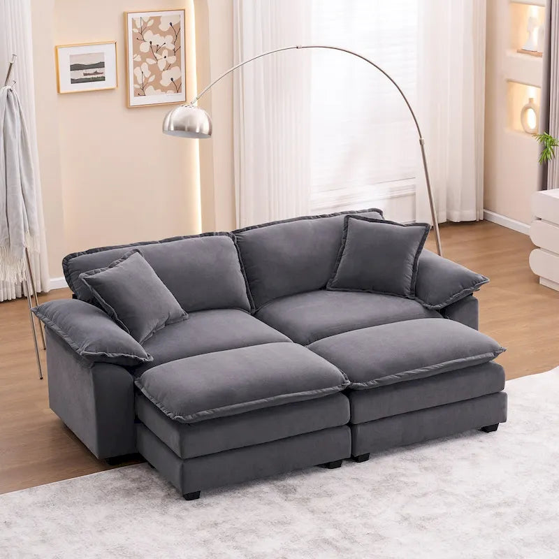 Canapé 2 places avec 2 coussins de siège, 2 oreillers et 2 poufs, canapé confortable - Canapé profond de salon – Sanzelize Design