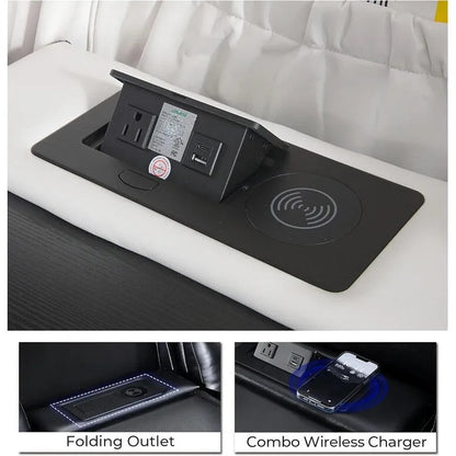 Canapé inclinable électrique avec chargeur sans fil, liseuse pour salon, lumière LED en similicuir, port AC/USB – Sanzelize Design