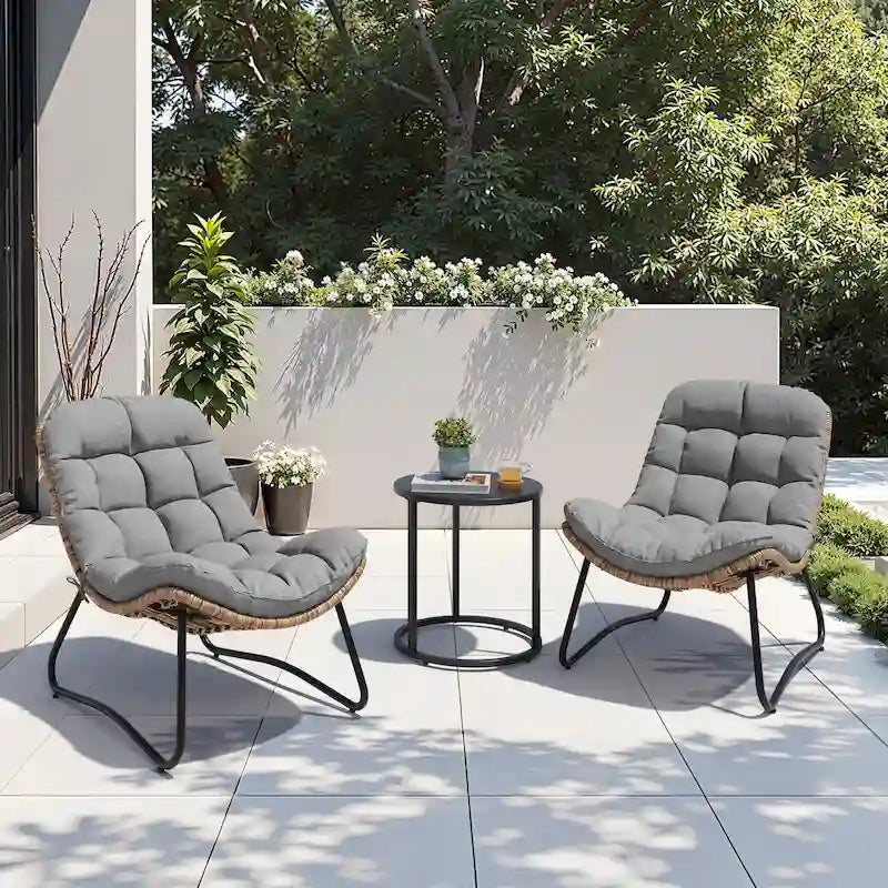 Chaises de jardin Papasan avec coussin, confortables, en rotin PE, avec table d'appoint – Sanzelize Design
