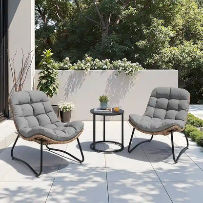 Chaises de jardin Papasan avec coussin, confortables, en rotin PE, avec table d'appoint – Sanzelize Design
